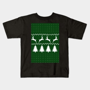 Green and white christmas tree and deer Kids T-Shirt